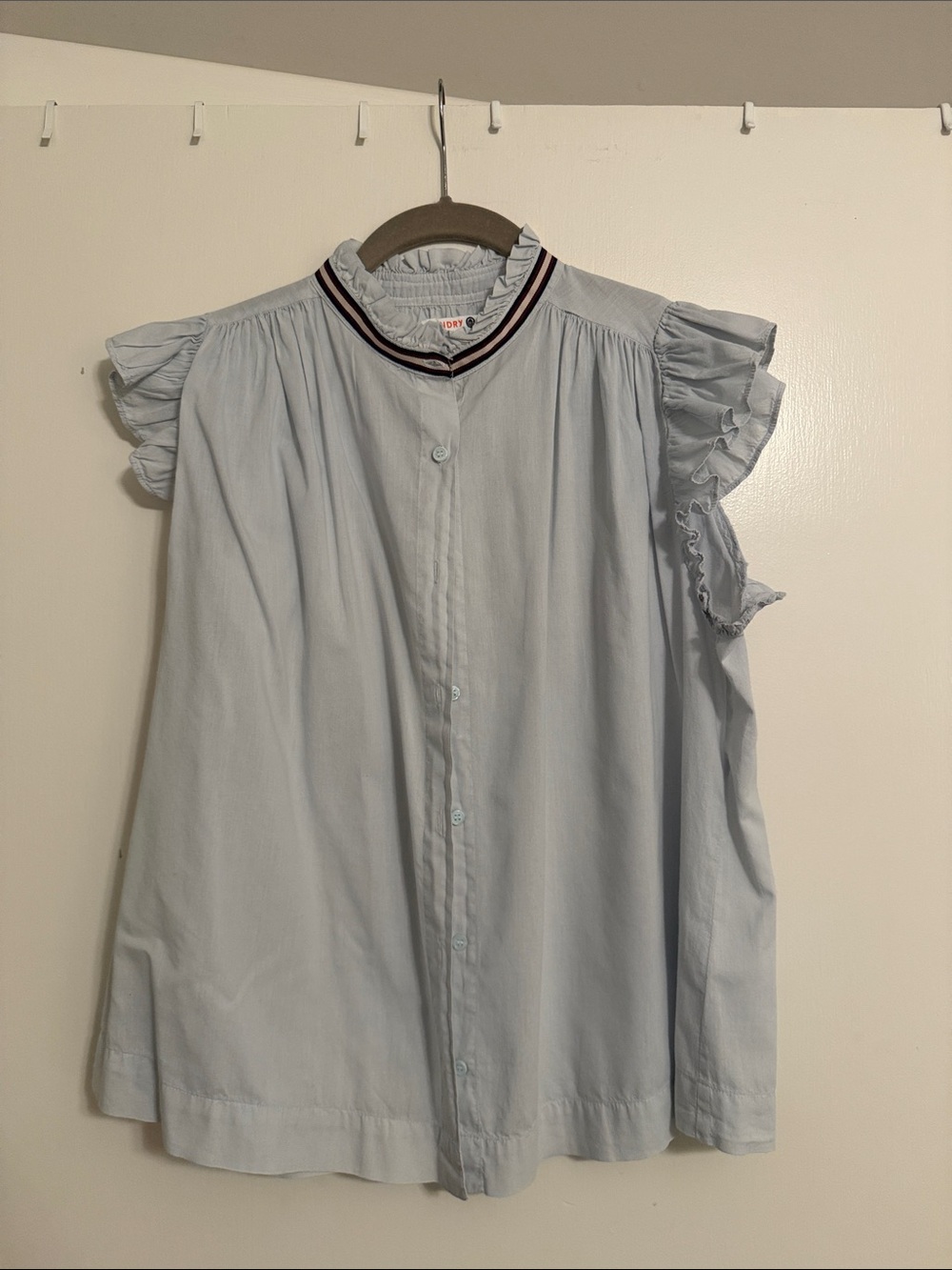 Sundry Light Blue Ruffle Sleeve Button-Front